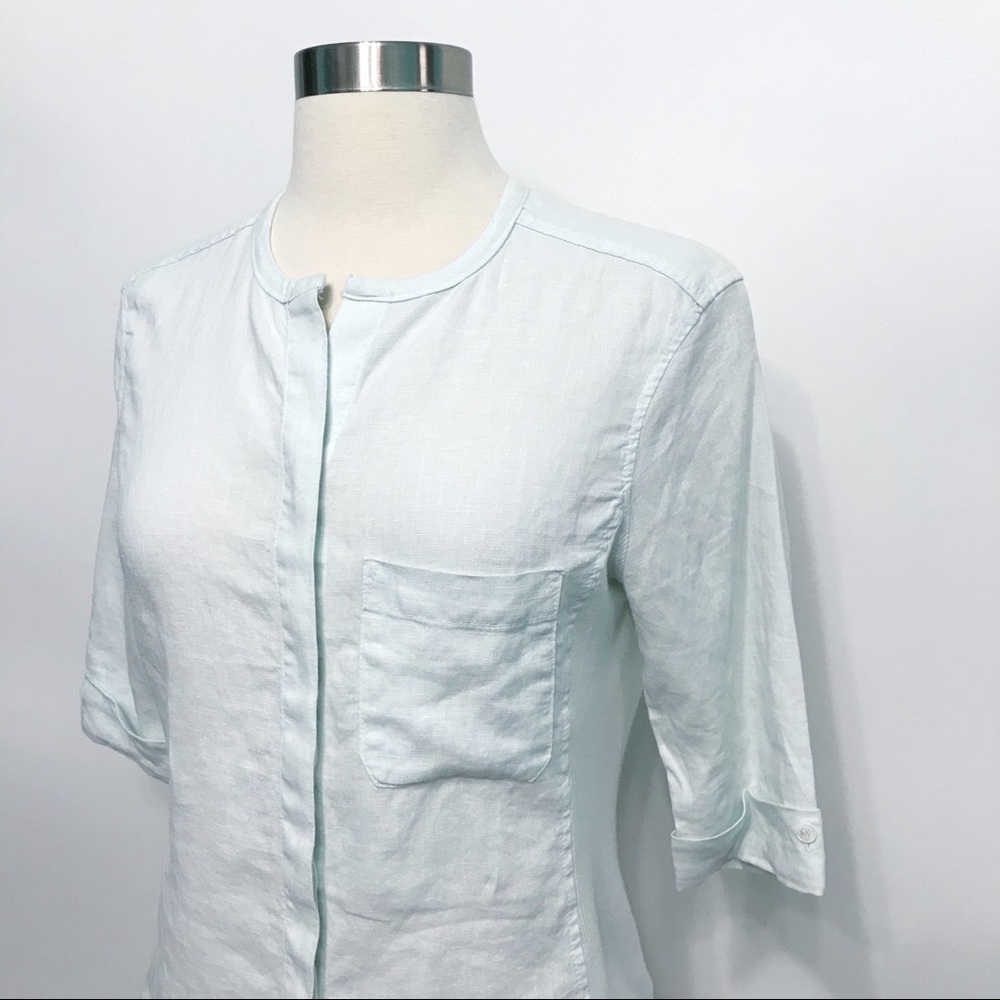 james perse | mint green contrast rib slub knit panel linen top s - Picture 3 of 8